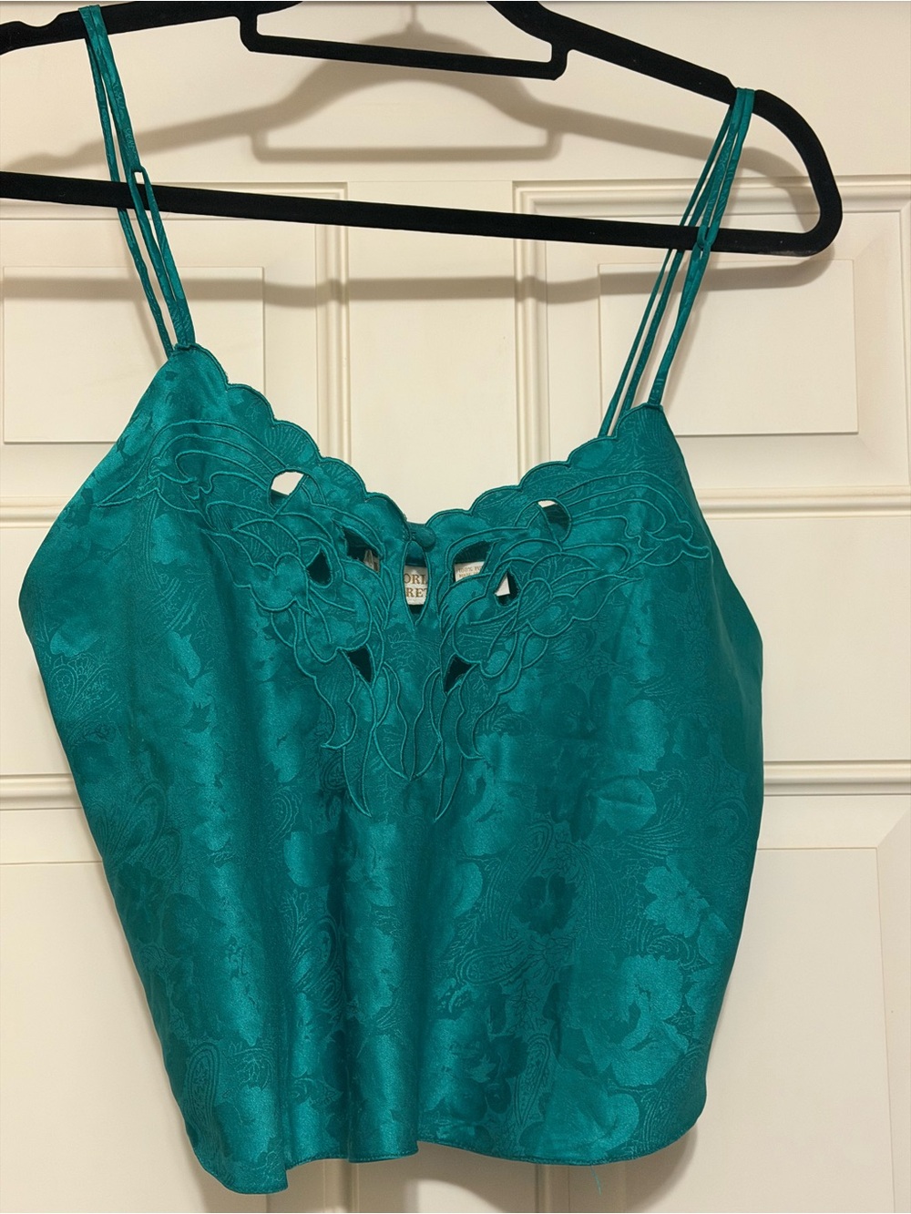 Vintage Victoria’s Secret Teal Satin Jacquard Cami Top Small Y2K